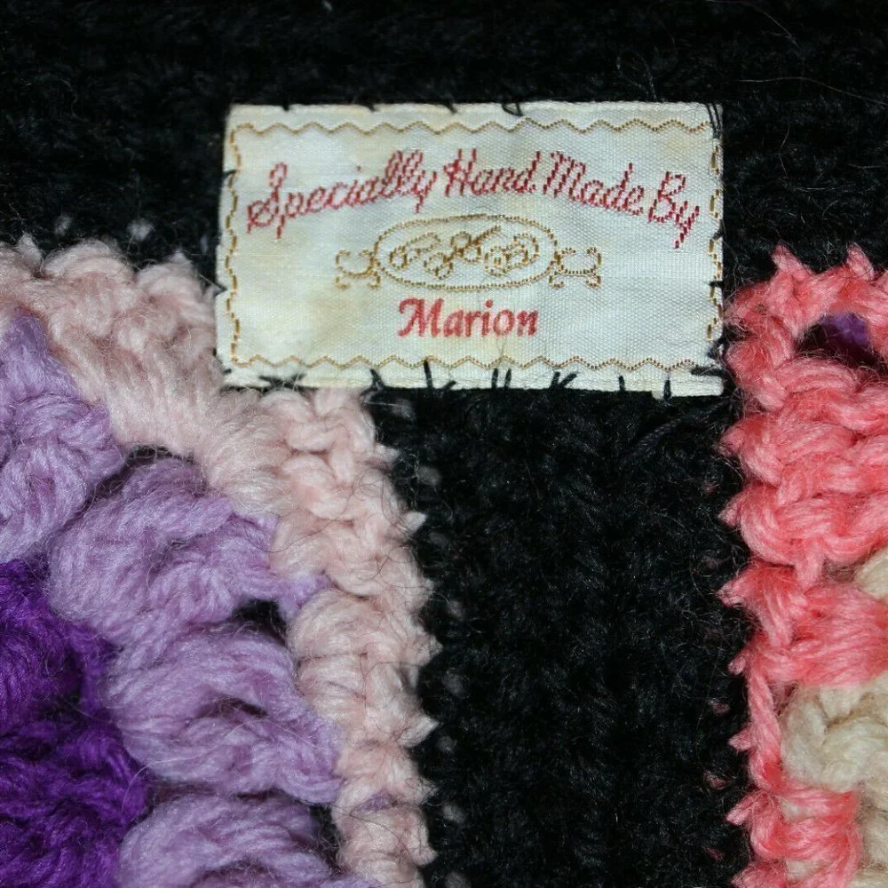 1960's 3D Flower Floral Afghan Granny Multicolor Crochet Blanket Handmade 62x78